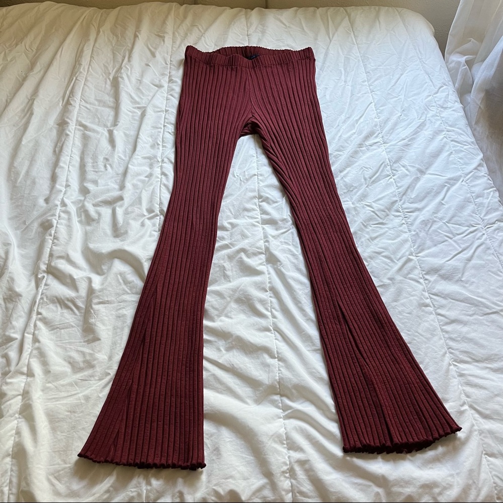 Simon Miller magenta wine red purple rib knit flare leg pants